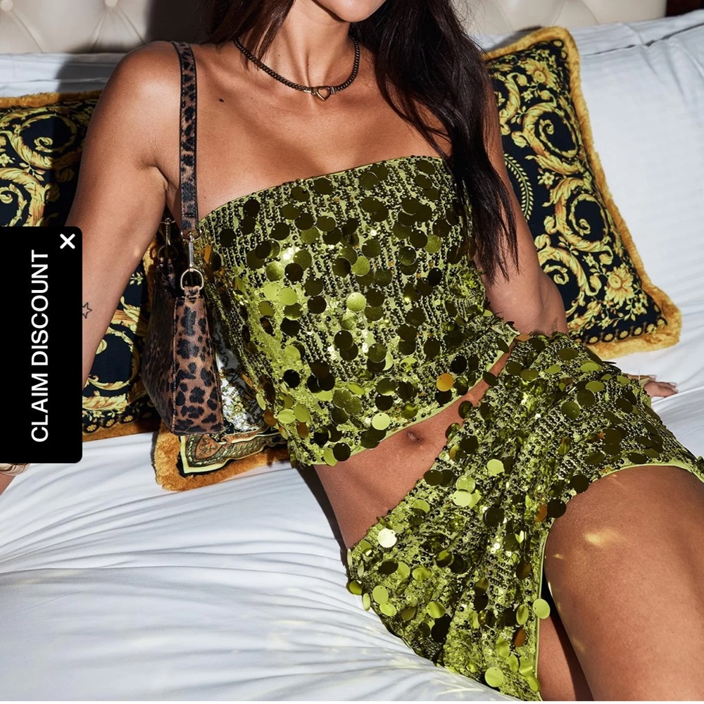 Princess Polly Riego strapless top green Size 6